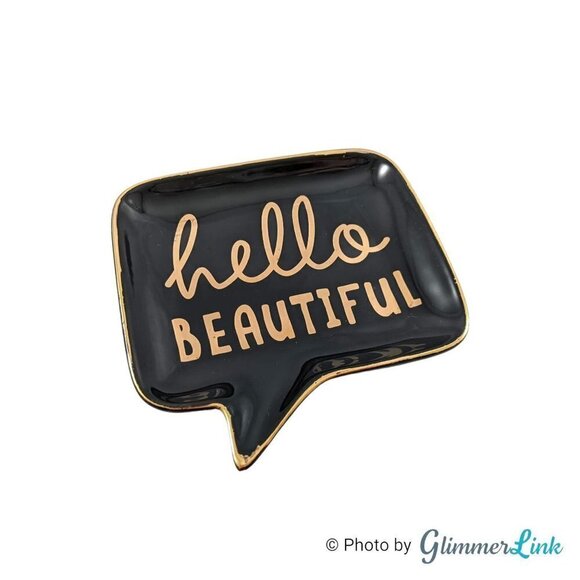 Hello Beautiful Black & Gold Chat Box Trinket Jewelry Soap Dish - Picture 2 of 10